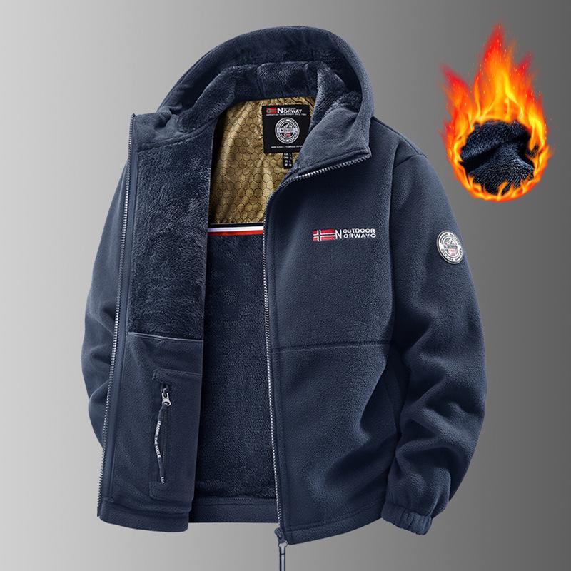 Men's Norwegian Sherpa Fleece Jacket, Double-Sided, Business Casual, Outdoor, Warm Velvet, Autumn/Winter Style, Plus Size.