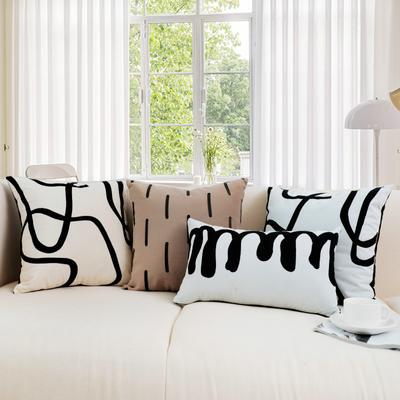 Embroidered Pillow Cover Home Soft Decoration Black and White Line Sofa Cushion Cover