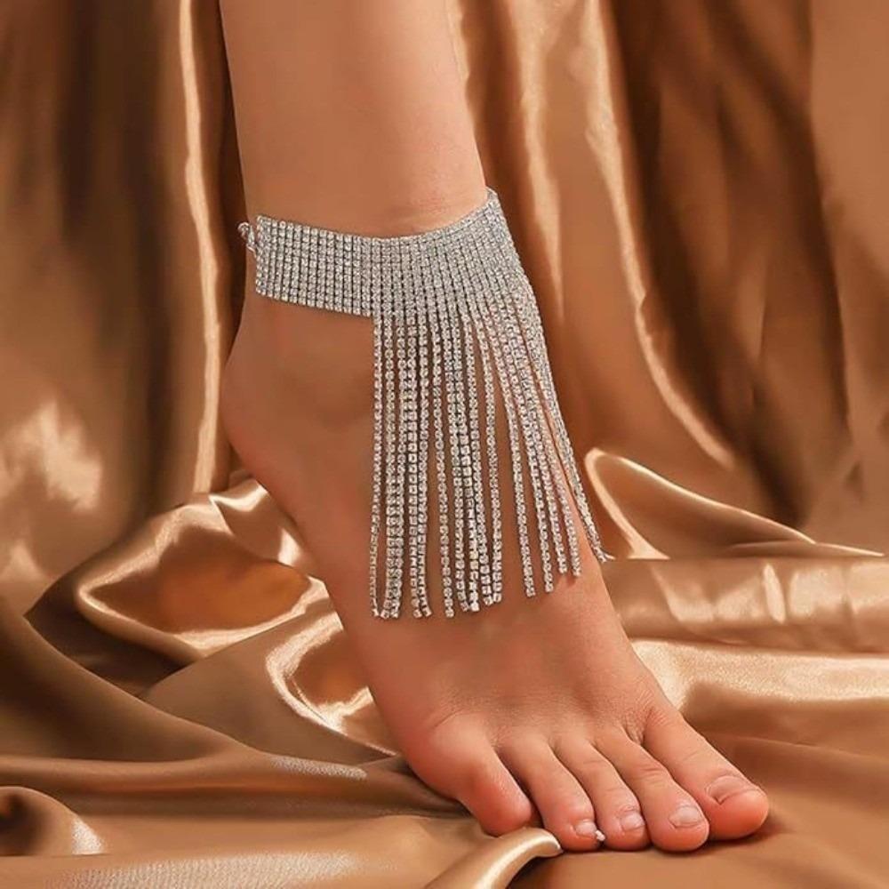 1 Pc Silver/Gold Rhinestone Anklet Shiny Rhinestone High Heels Anklet Women Leg Jewelry Accessory