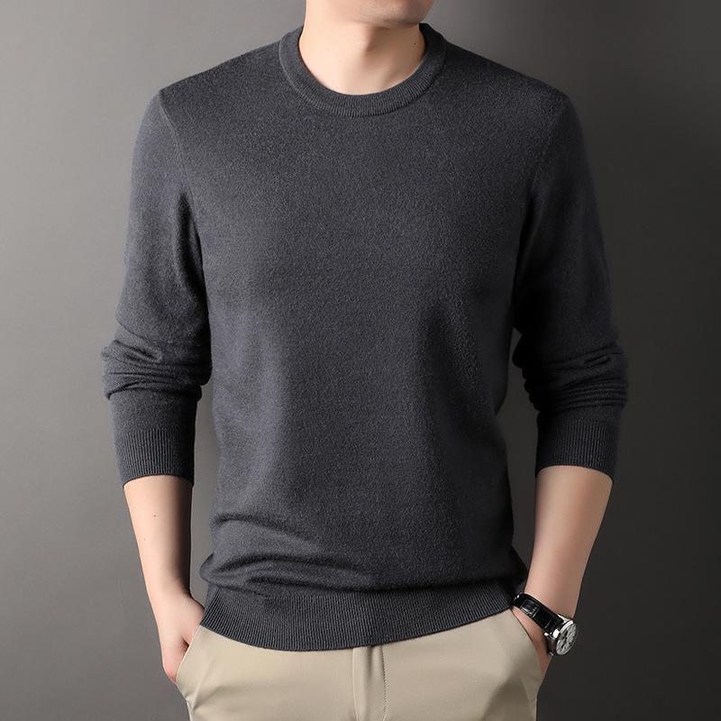 Men's Round Neck Long Sleeve Knitted Sweater - Casual Trend Solid Color