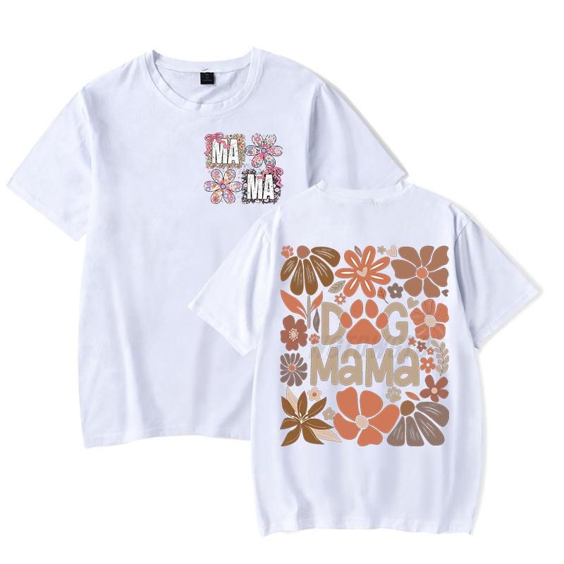 

Dog Mama Fashion Casual T-shirts Funny Gift for Dog Owner Short Sleeve Tee Floral Boho Vintage T-Shirt Design Women s Clothing S
