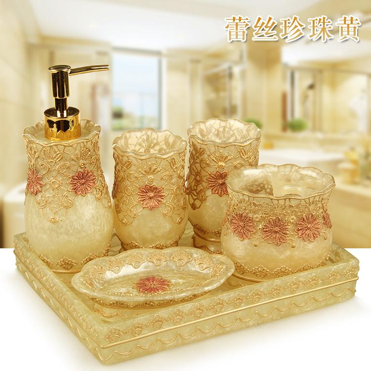 Resin Bathroom Set Toiletries Wash Five Piece Set with Tray Mouth Cup Toothbrush Holder Lotion Bottle  Toilet Brush Tissue Box