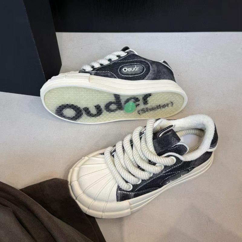 New denim smiling canvas shoes little white shoes platform big head shoes women's shoes
