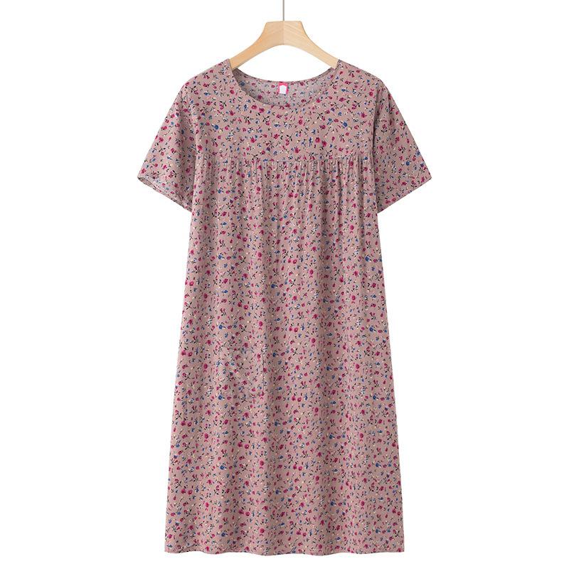 Silk-Blend Short Sleeve Nightgown for Moms, New Summer-Style Lightweight Loose Pajamas.