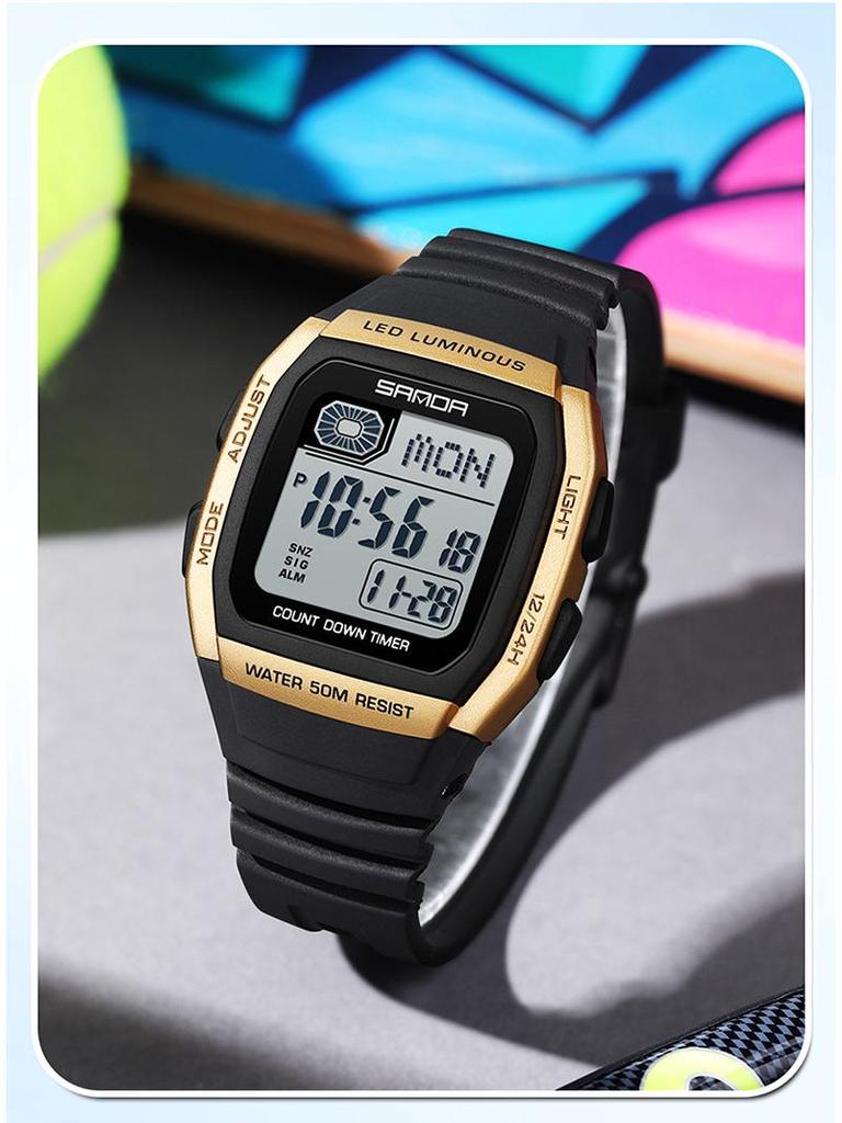 Sanda Universal Multifunctional Waterproof Sport Watch - Small Square Design for Students