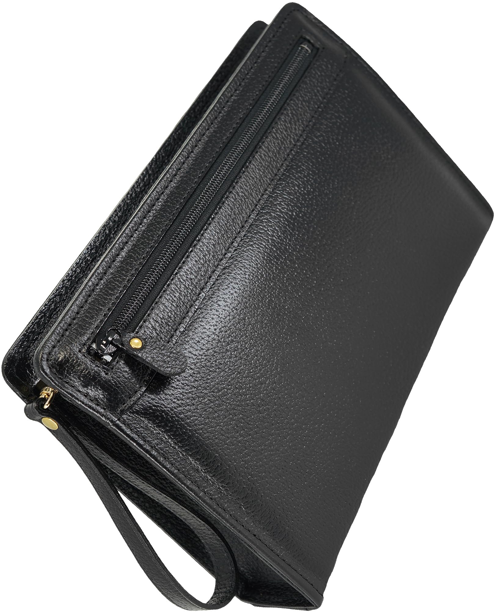 

This black genuine cowhide leather business bag for men features a handle, a round-zip closure, and a large capacity, multi-functional design. It s