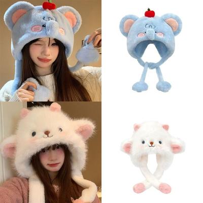 Cute Fluffy Fur Ear Protection Cap Windproof Thick Mongolian Hat Cartoon Sheep Keep Warm Headgear Hat Gifts