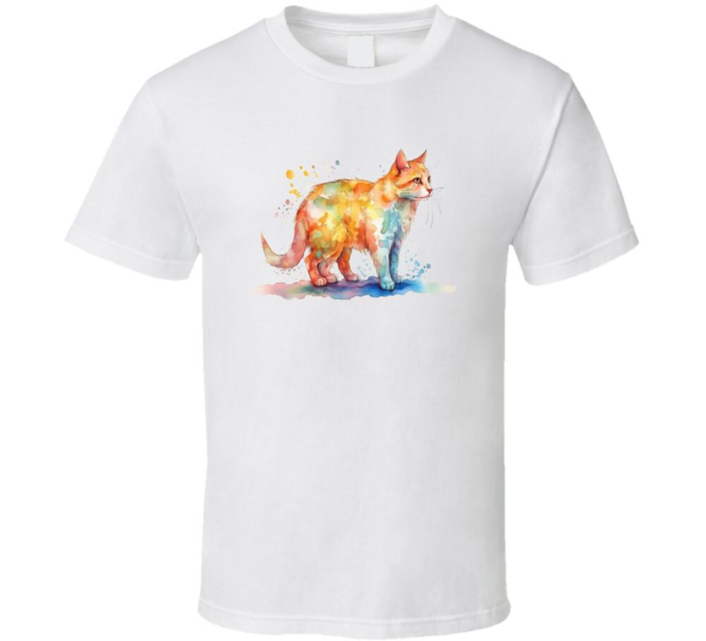 Pretty Painted Cat Tee Colorful Cat Lover Tshirt Feline Novelty Unisex T Shirt M