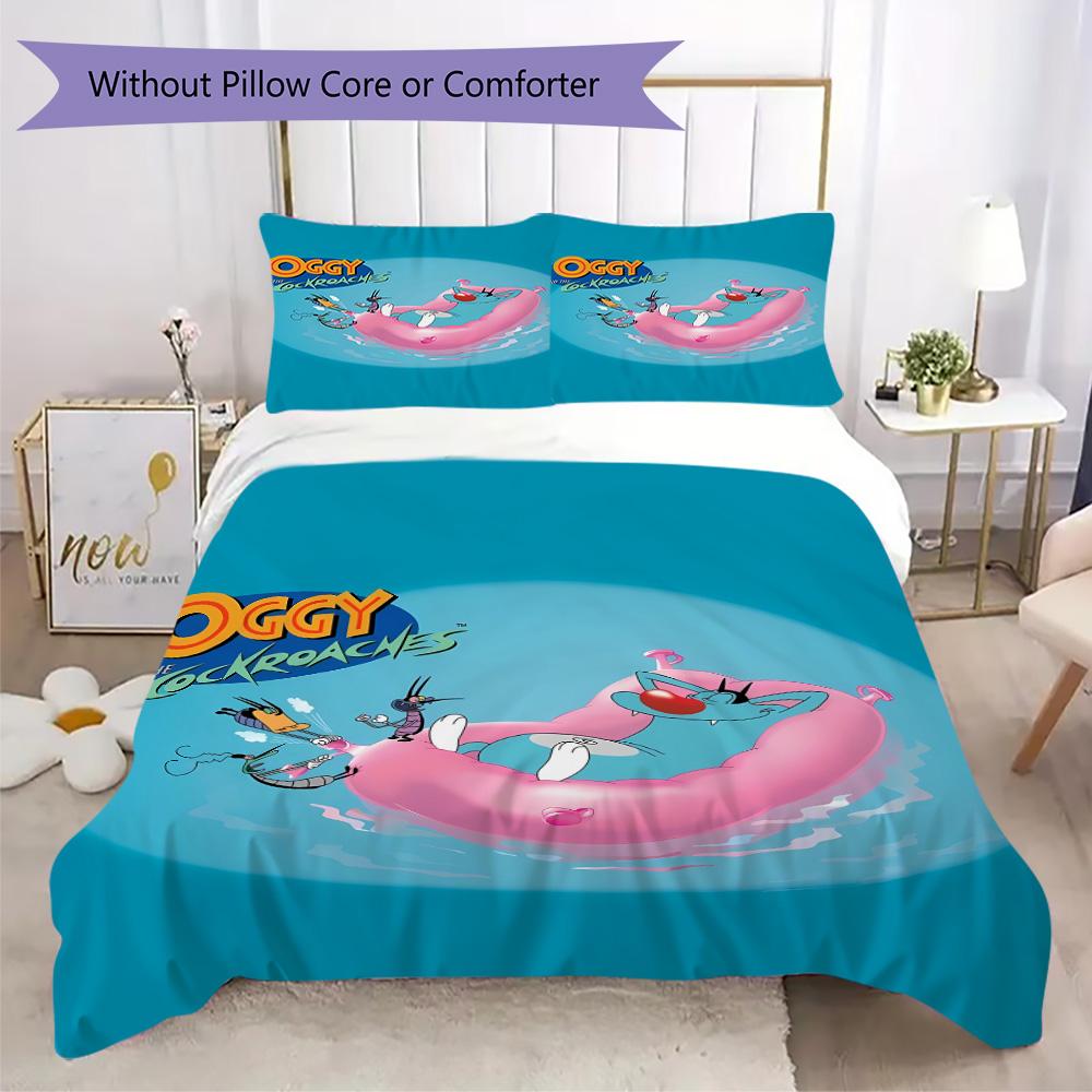 Oggy Pattern Bedding,Quilt Set Quilt Cover Pillowcase Home Birthday Gift (1*duvet cover+2*pillowcase,without core)NSJT0928124