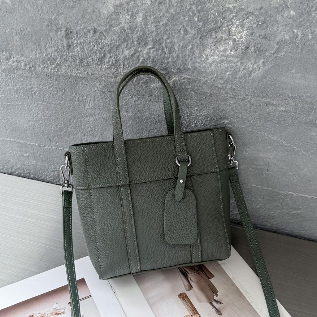 Bolso de piel vacuna bandolera Moda popular Color sólido Bolso de hombro para mujer Práctico Portátil Cesta de verduras Bolso sencillo para mujer