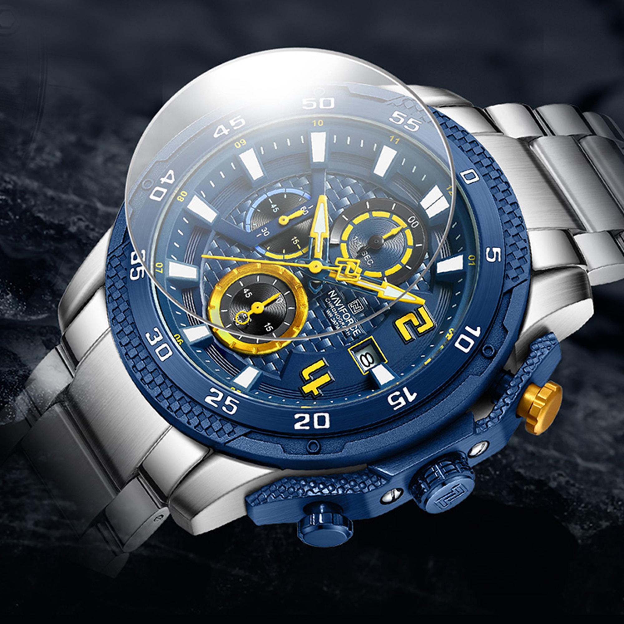 NAVIFORCE Мужские модные повседневные водонепроницаемые часы-хронограф из нержавеющей — фото 6