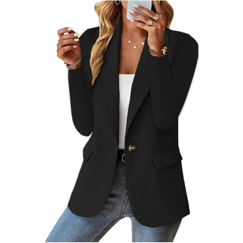 Women's Autumn Solid Color Long Sleeve Blazer Comfortable Casual V-Neck One Button Jacket