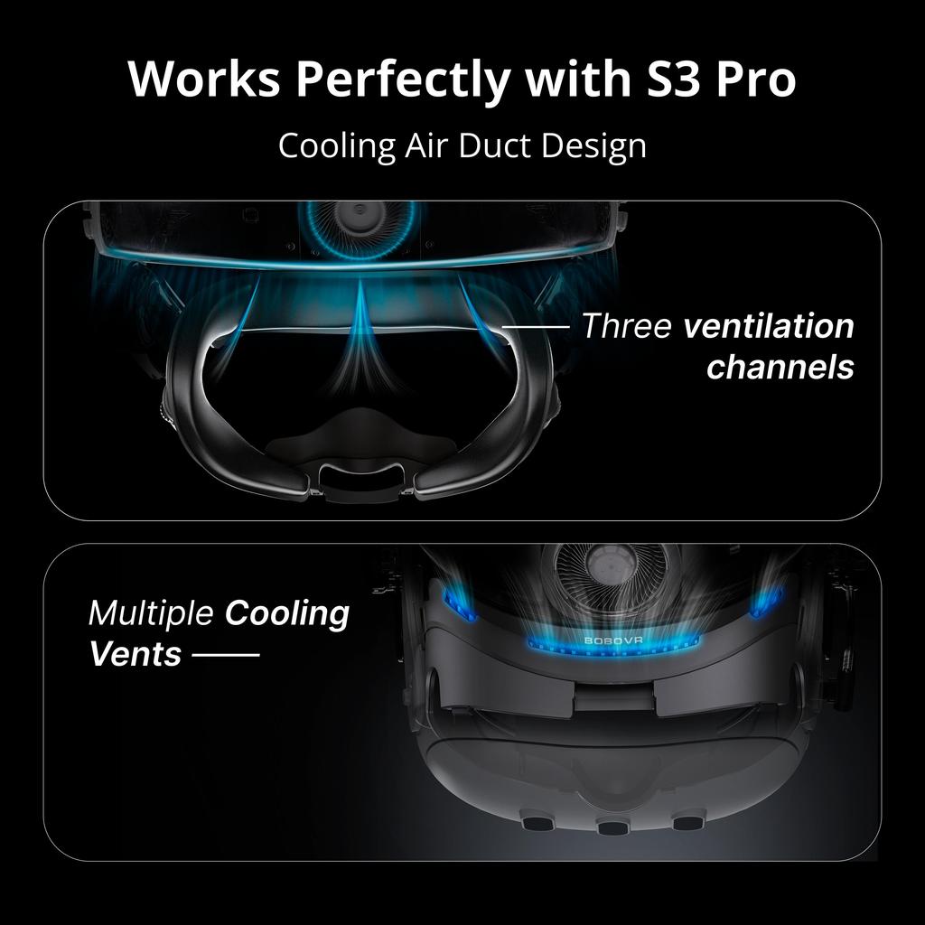 BOBOVR F3 Facial Interface Compatible with Quest 3 Face Cover Pad with 3-Channel Ventilation Adjustable FOV VR Accessories