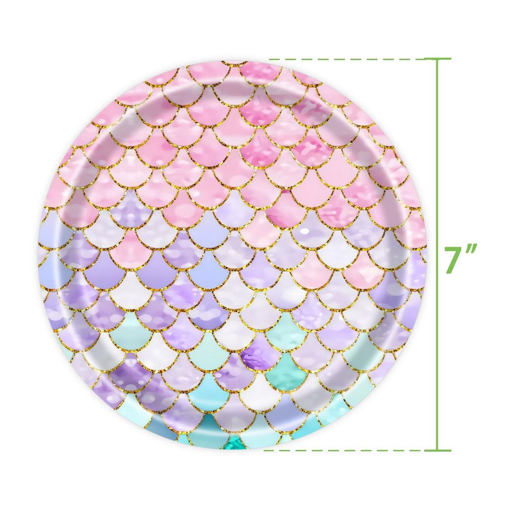 Mermaid-Themed Birthday Party Decorations: Fish-Scale Tableware Set, Disposable Paper Plates, Paper Cups, and Tablecloths