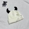 New With Devil Horns Winter Knitted Beanie Warm Pin Decoration Distressed Skull Cap Elastic Solid Color Hip Hop Cap Men Women
