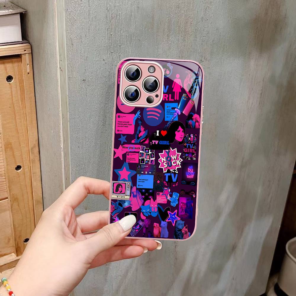 Pink Blue TV Girl For IPhone 14 13 12 Mini 11 Pro XS Max X XR 14 Plus Tempered Glass Cover