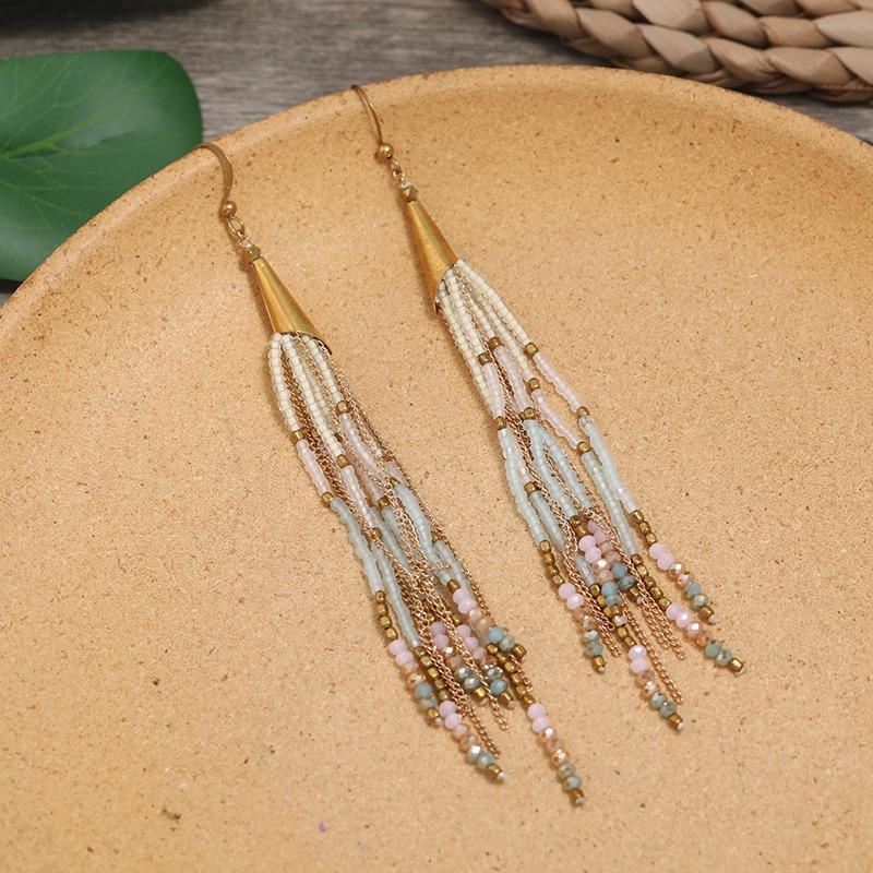 Hand-woven Bohemian Earrings Retro Personality Vacation Long Fringed Temperament Earrings Women