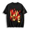 Love Heart Letter Print Casual Crewneck Top For Couples Pure Cotton T-shirt