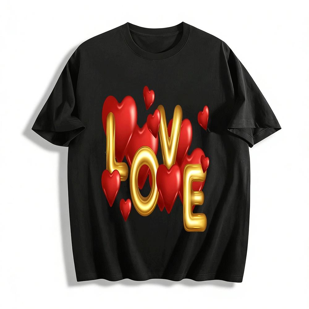 Love Heart Letter Print Casual Crewneck Top For Couples Pure cotton T-shirt XXS