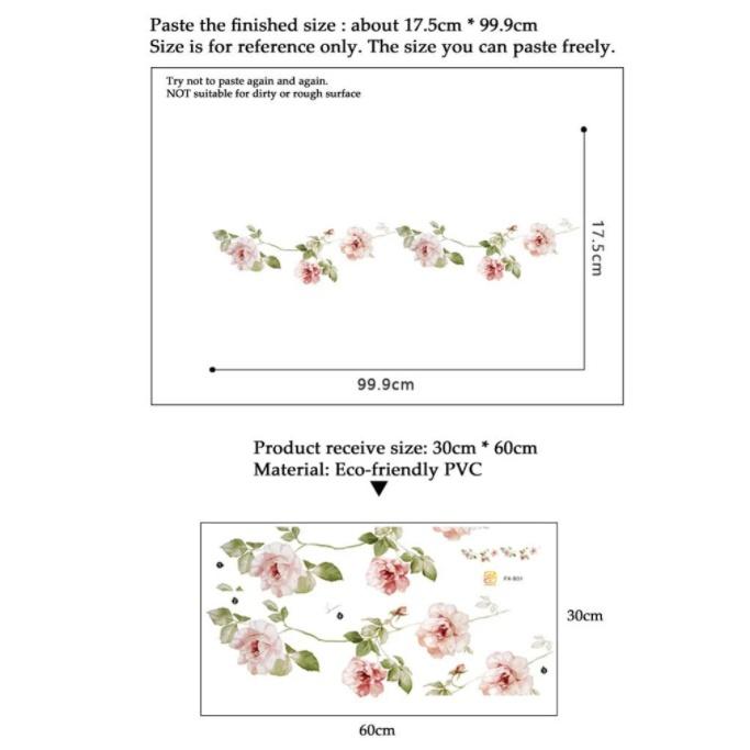 Floral Flowers Vine Wall Sticker Bedroom Home Decoration Living Room Skirting Removable Wallpaper Self-adhesive Stickers