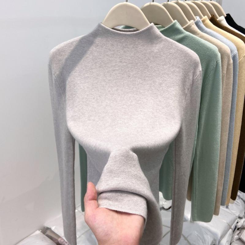 Spring semi-turtleneck inner top women's soft waxy lazy style bottoming shirt soft waxy temperament versatile knitted sweater