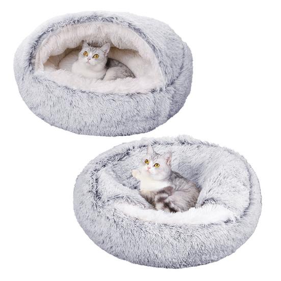 Pet House Warm Semi-Enclosed Kennel with Plush Lining Foldable Design Anti-Slip Bottom Stress-reducing Pet Bed