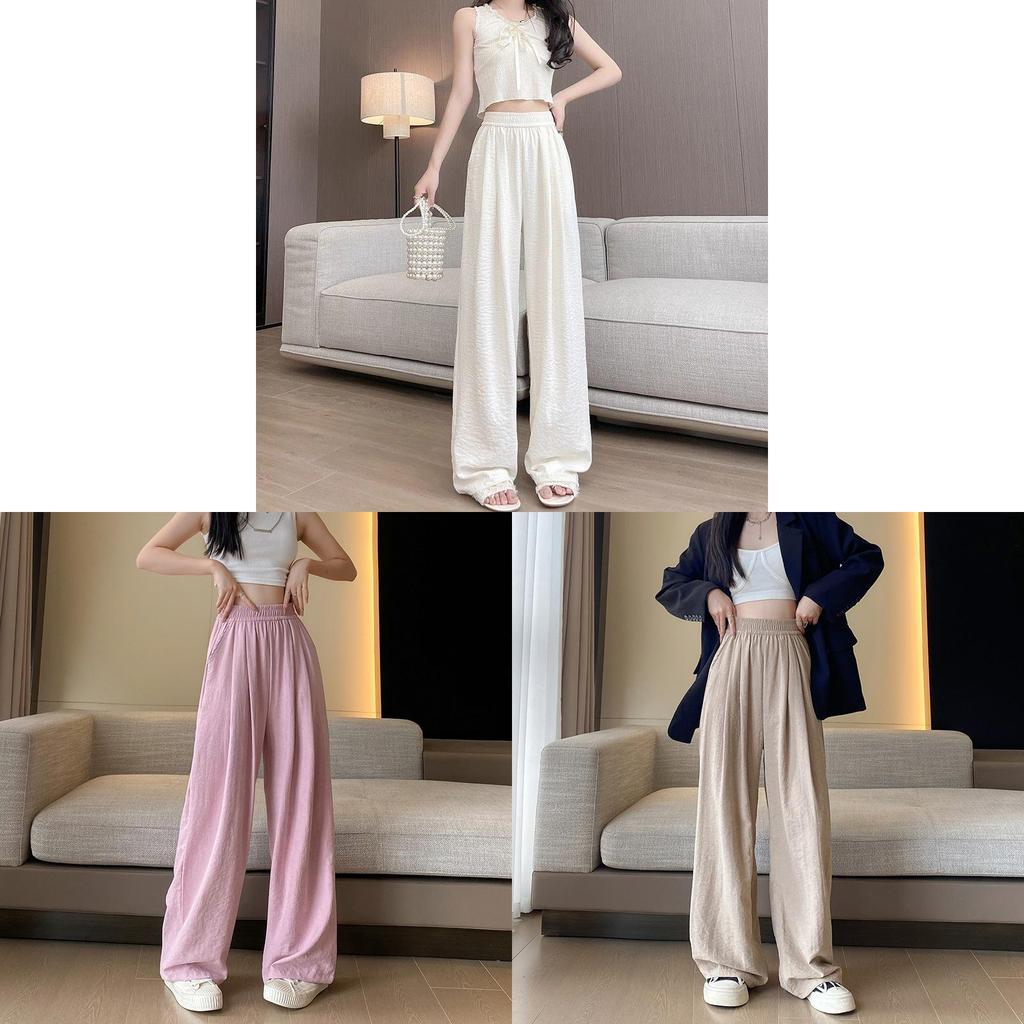 Cotton Blend Relaxed Wide Leg Pants With High Waist For Casual Summer Wear