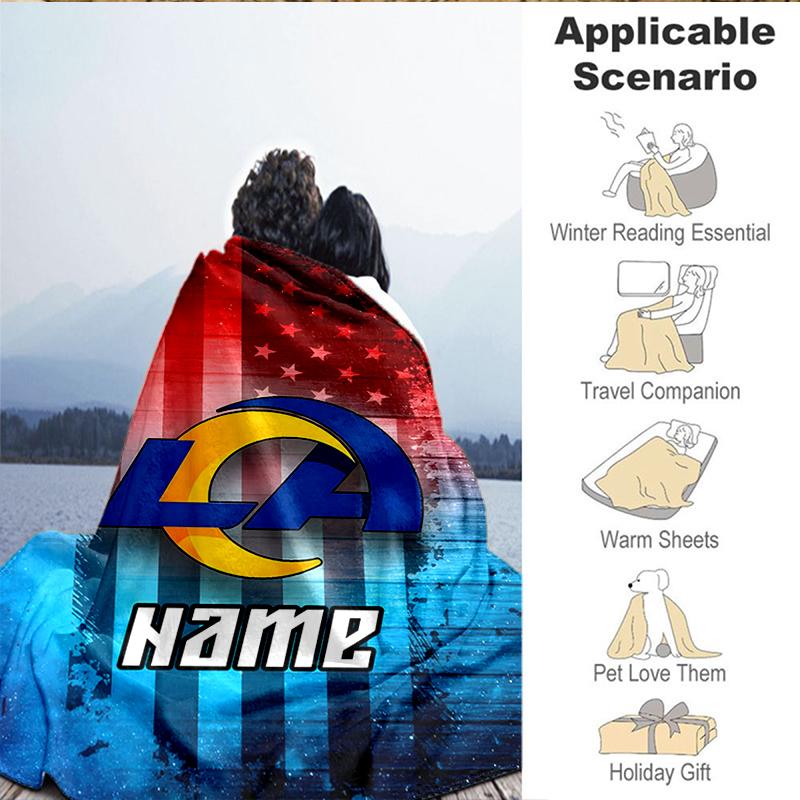 Custom Name Rams Fan Gear USA Blanket Lightweight Ideal Bedding Blanket Perfect for Travel, Camping, Living Rooms, Sofas, Christmas Gift