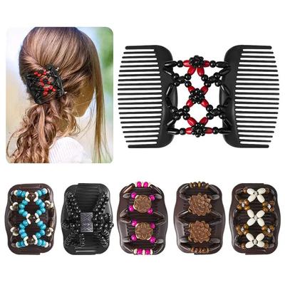 10pcs Handmade Beaded Decor Stretch Comb Magic Beading Hair Comb Double Clips Hair Styling Accessories For Women Girls