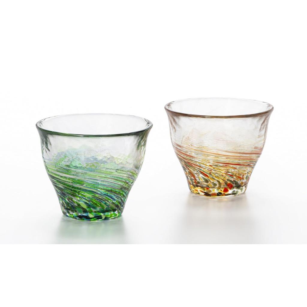 ADERIA Tsugaru Vidro Six Colors Sake Cup Pair Set Forest & Mountain