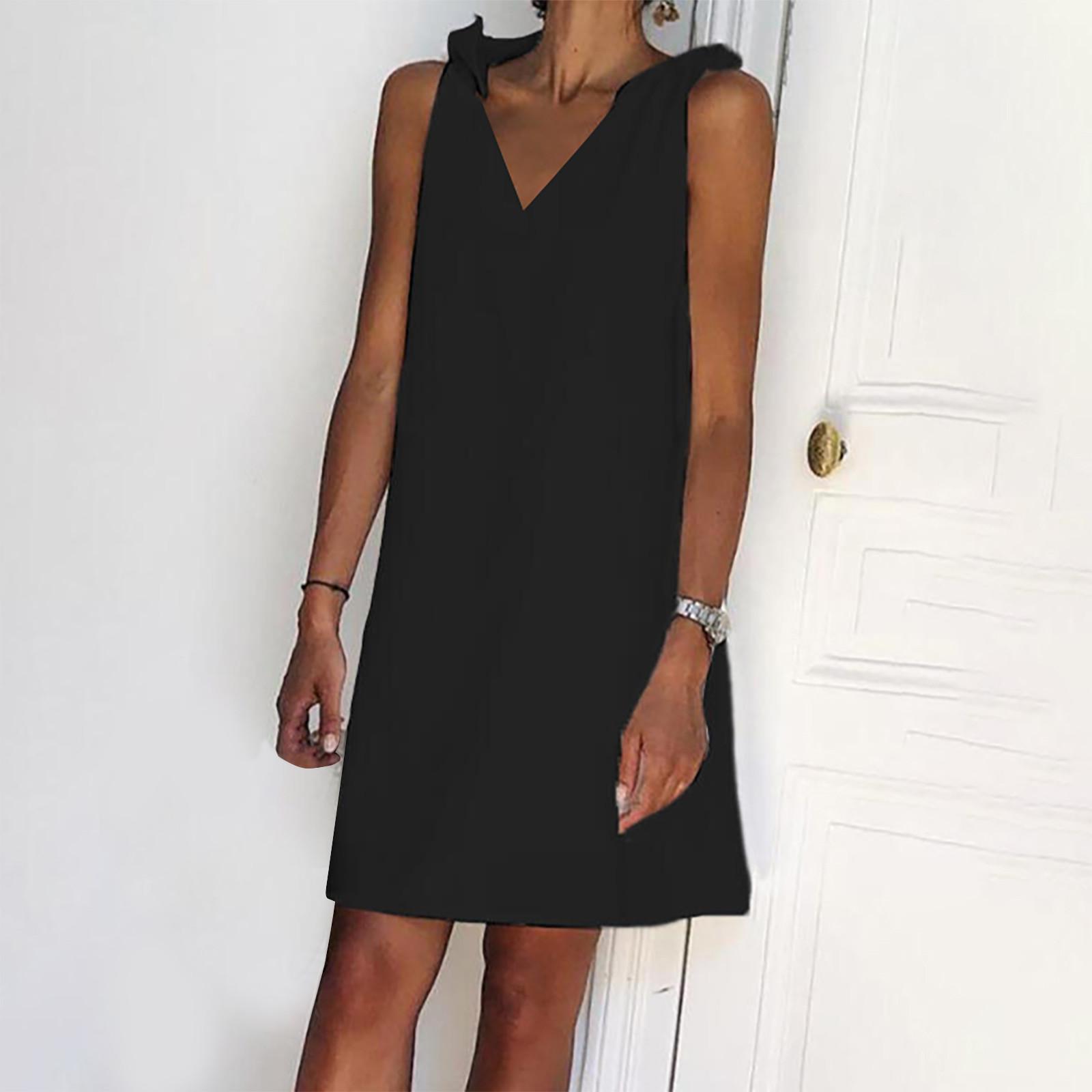 

Women Fashion Solid Sleeveless Vacation Above Knee Little Tank Dress L чёрный