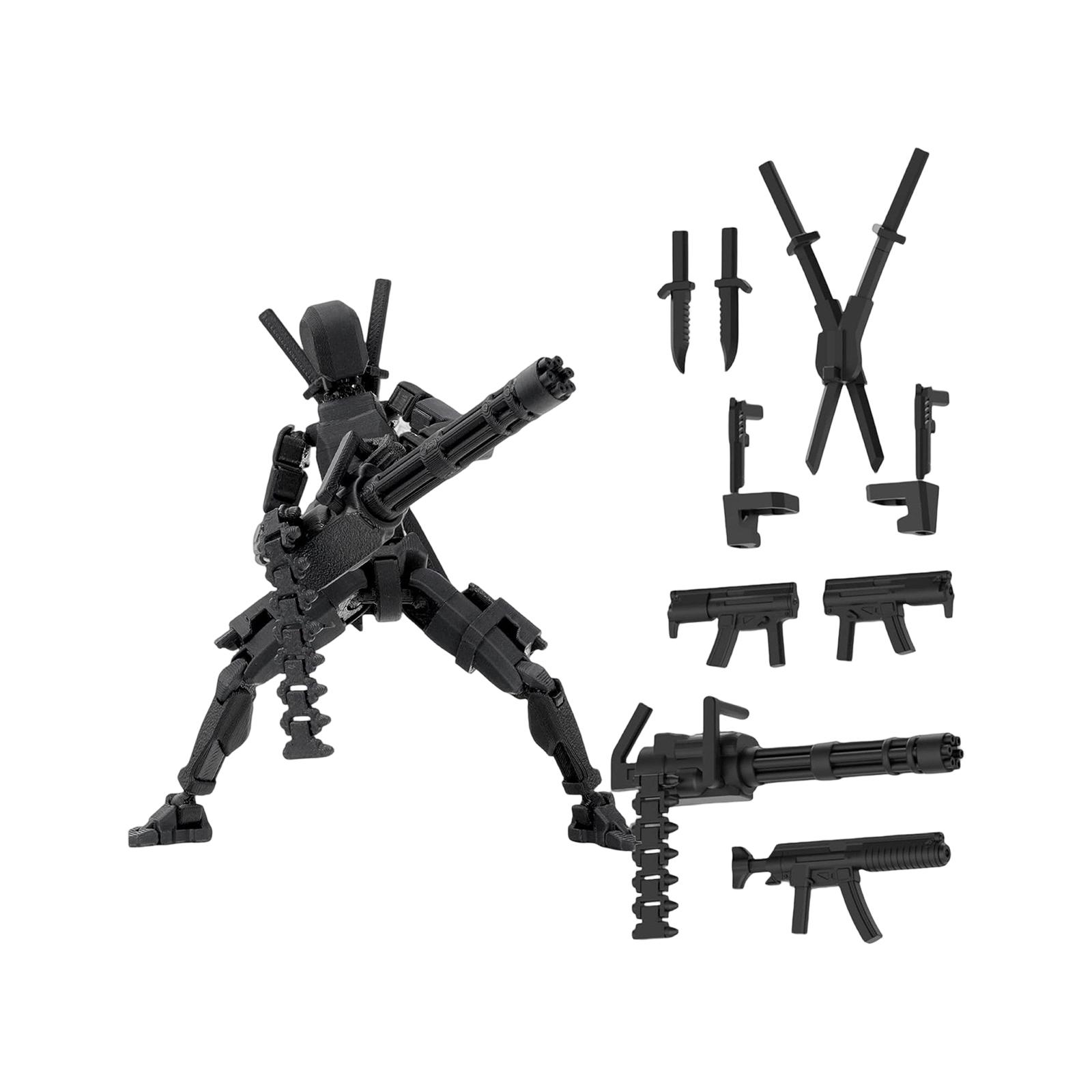 Articulated Action Figure Set Full Assembly Robot Model 3D Printed Poseable Joints Desktop Decoration with Interchangeable Weapons and Accessories One Size