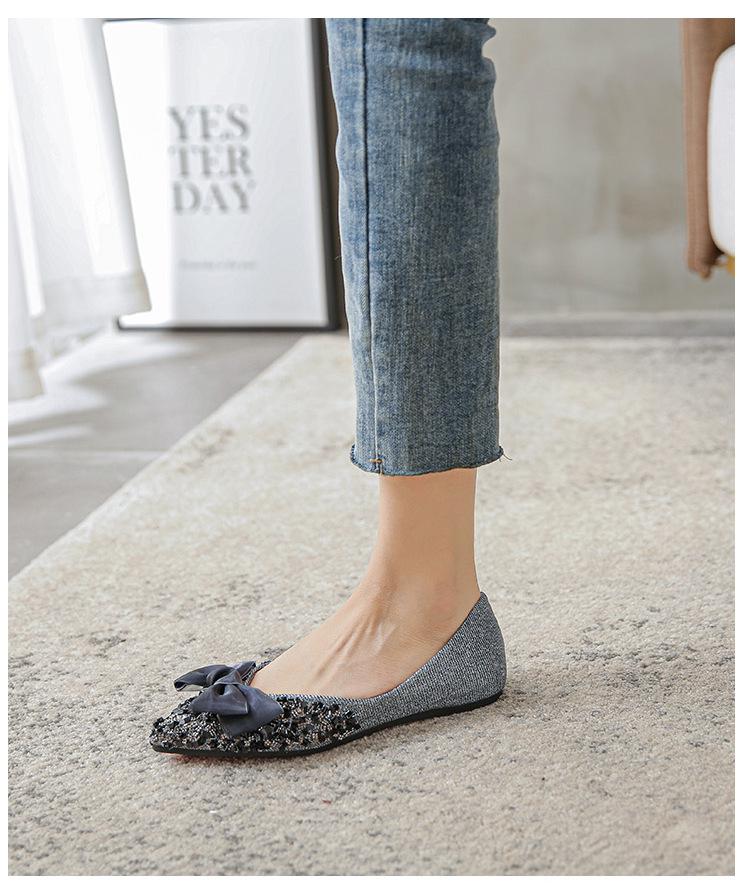 Spring 2025 Women's Rhinestone Bow Pointed Toe Loafers, Sizes 41-43