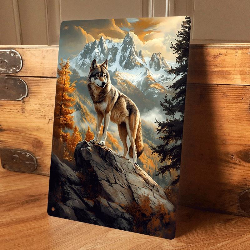 

1 piece: Nordic style metal decorative painting of a forest wolf, animal mural for living room and entryway, retro wrought iron (as the picture,20x30cm)