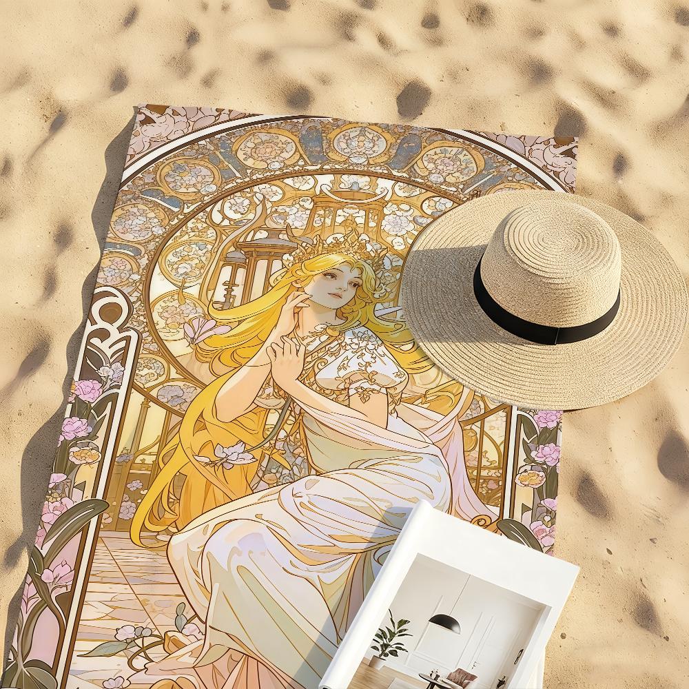 Kunst Alphonse Mucha Ästhetisches Handtuch Sport Schnelltrocknend Reise Campingausrüstung Sandfest Weich Leicht Großes Strandtuch