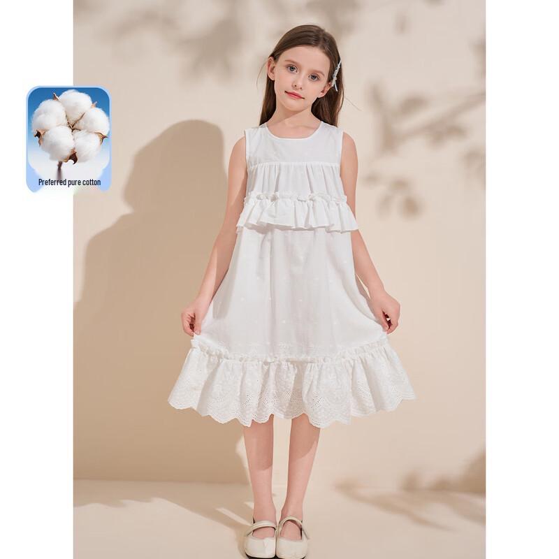 Mengtejiao Girls Summer Sleeveless Embroidered Vest Dress 130