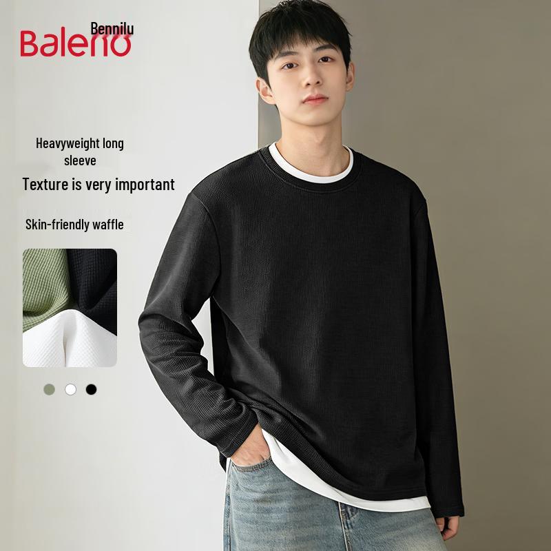 Baleno Men's Waffle Knit Long Sleeve Loose Fit T-Shirt