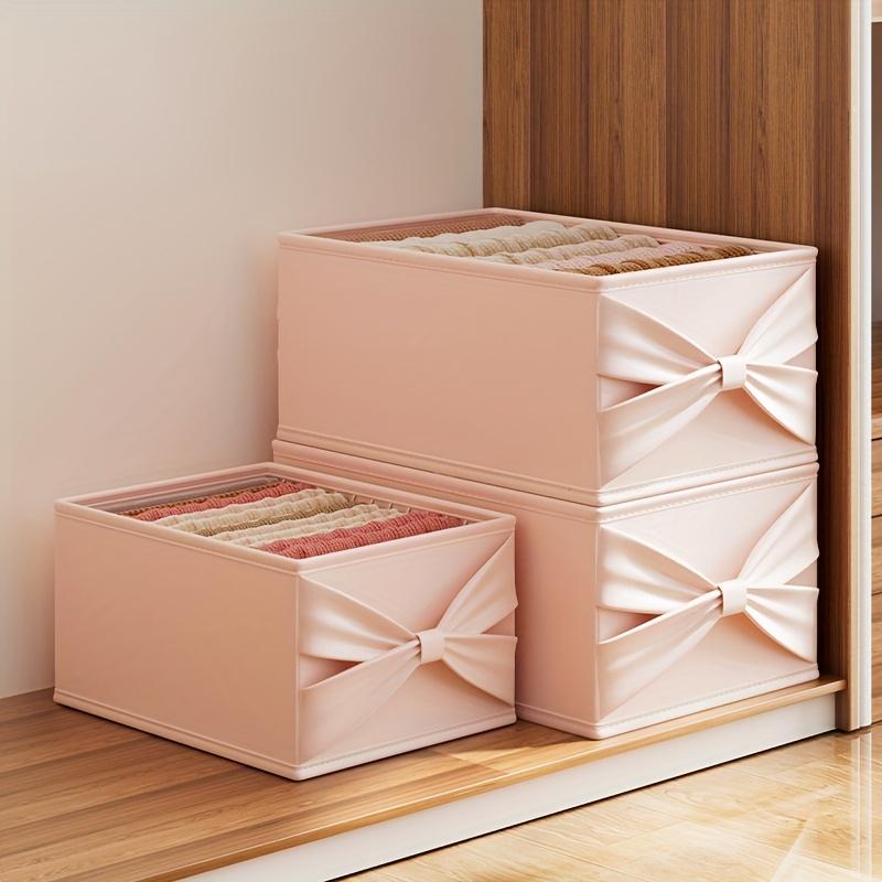High qualityMinimalist Light Pink or Blue Storage Organizer Box with Elegant Bow - Multi-Grid Closet, Dresser, Dorm Organizer - Open Compartments for