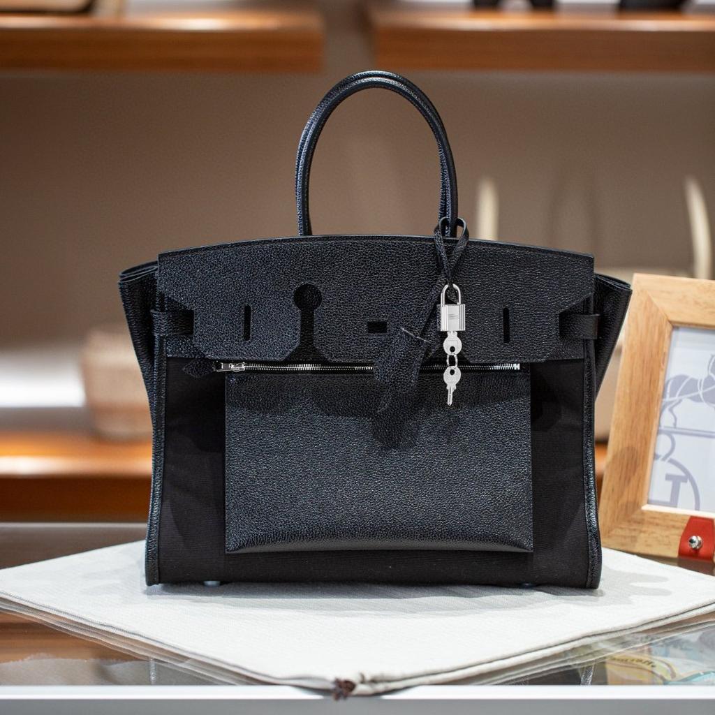 Cross-border first-layer cowhide canvas Shaffy thread oblique needle craft pair bag king platinum 30/35 genuine leather handbag
