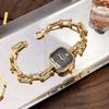 Women Quartz Watch Bracelet Hollow U-Shaped Lobster Clasp Square Wristwatch