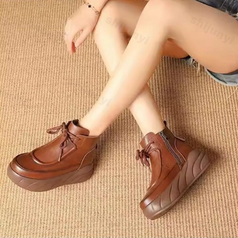 Bottes de Sport Montantes Automne Hiver 2024 pour Femmes Dames Baskets à Plateforme Épaisses Femme Mode Lacets Bottines en Cuir Zapatos