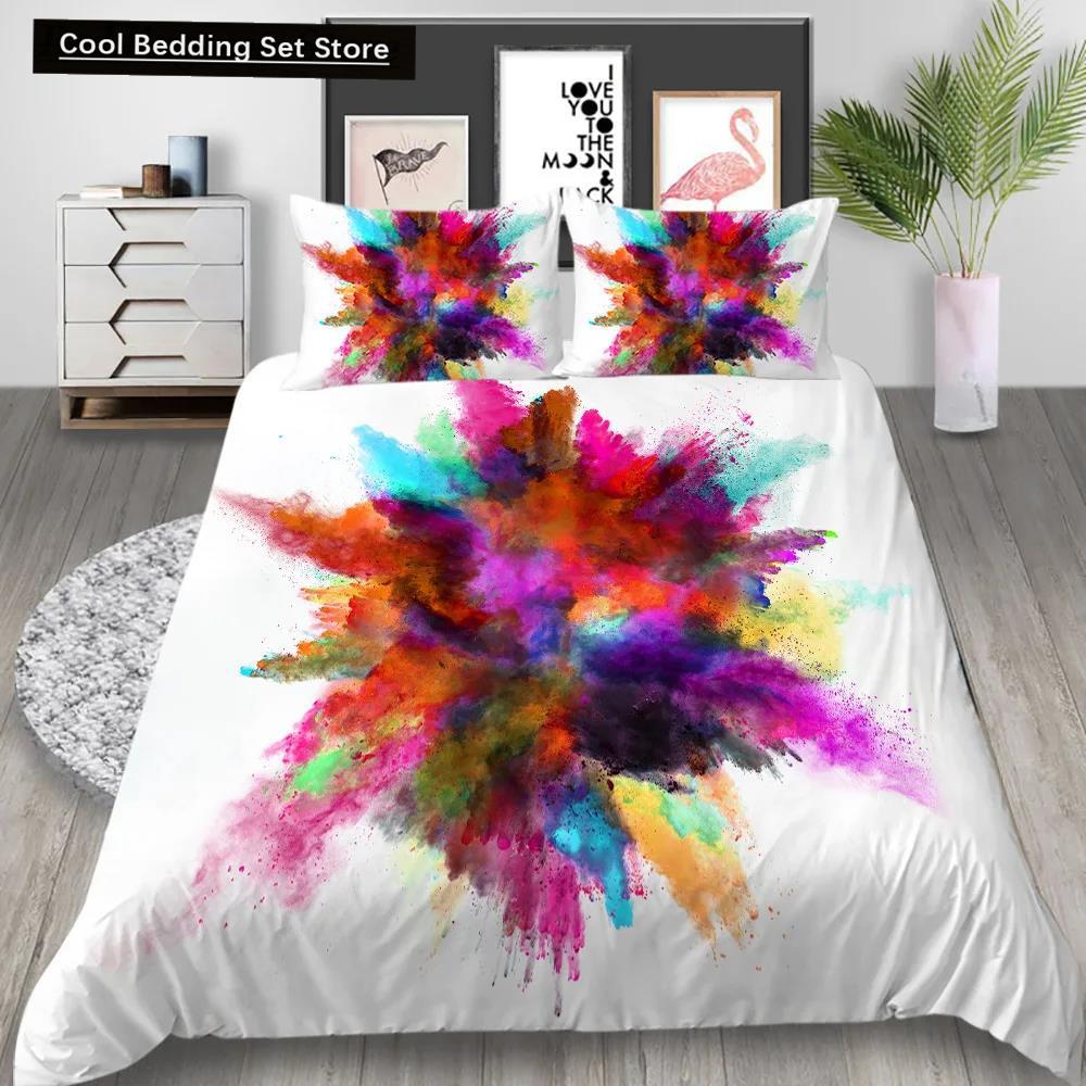 Comforter 3D Tie Dye King Queen Colorful Splash Ink Style Bedding Set For Kids Teens Adults Modern Art Polyester