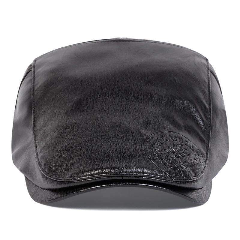Newsboy Brand Latest Fresh Leather PU Faux 1985 School Old Vintage Men Caps British Painters Hats Spring Autumn Side Adjustable Flat Cap Hip Hop