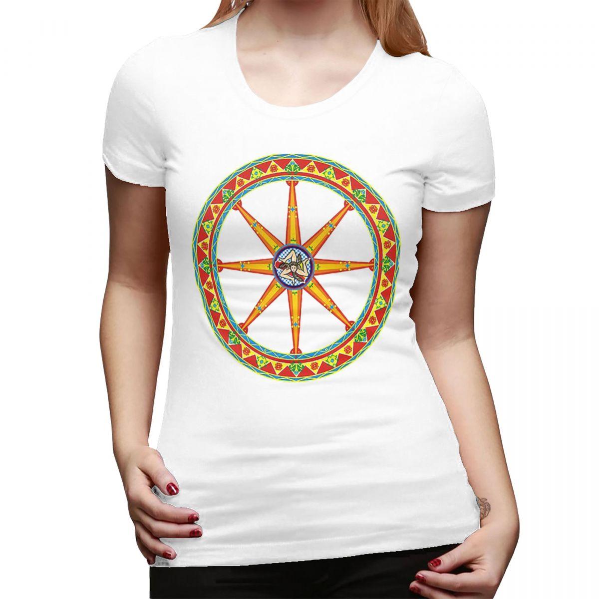 

Sicilia Ruota Del Carretto Siciliano TShirt for Women ONeck Streetwear T Shirts Womens Short Sleeve Summer Clothes Tops S