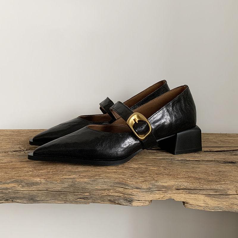 New Pointed Cowhide Fashion Single Shoes Comfortable Soft Sole Leather Women's Shoes Low Heel Non-slip Cowhide Sole Large Size Small Leather Shoes