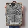 Los Angeles California Metal Signs Map Poster Vintage Interior Decoration Custom Tinplate Sign for Wall Art Decoration Retro