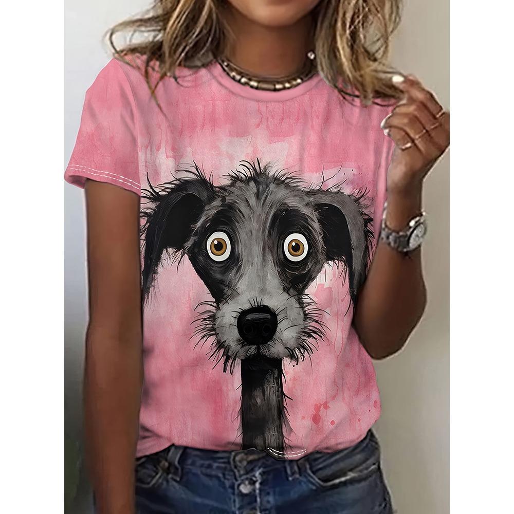 Fashion Animal Graphic Women's T-Shirt Funny Kawaii Animal Print T-Shirt Causal O-Neck Short Sleeve Tops Summer Woman Clothing
