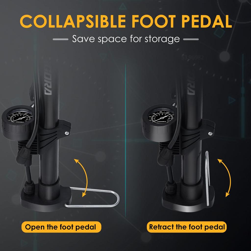 VOGORA Bicycle Pump, Fits Presta, French, American, and British Styles, Road Bike, Floor Pump, and Cross Bike Pump, Compact