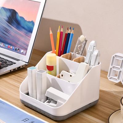 Desktop Storage Box Wooden Smooth Compartments Control Large Capacity Remote 6 Scissors Phone Glasses