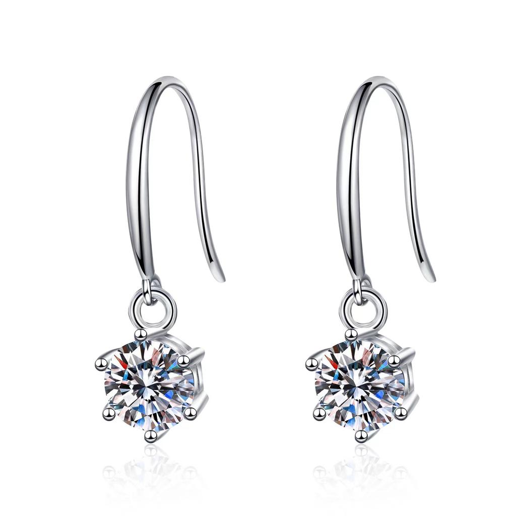 Simple Zircon Fashion Drop Earrings Six Claw Hoops Versatile Commute Elegant